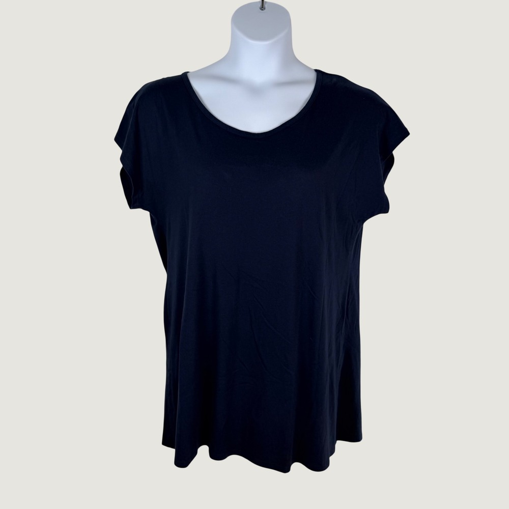 J. Jill Fit L Back-Keyhole Tee Navy Blue Cotton Modal Short Sleeve Minimalist
